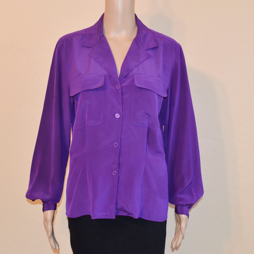 Vintage- Christian Dior Purple Silky Button Up Blouse